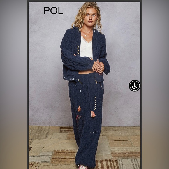 BPB217-8💙🤍NEW! POL perfection in navy berber elastic waist pants-stunning! - Picture 3 of 9